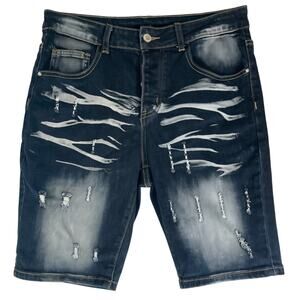 Blue Dark Wash 4 Button Fly Mid Rise Denim Jean Shorts Size S